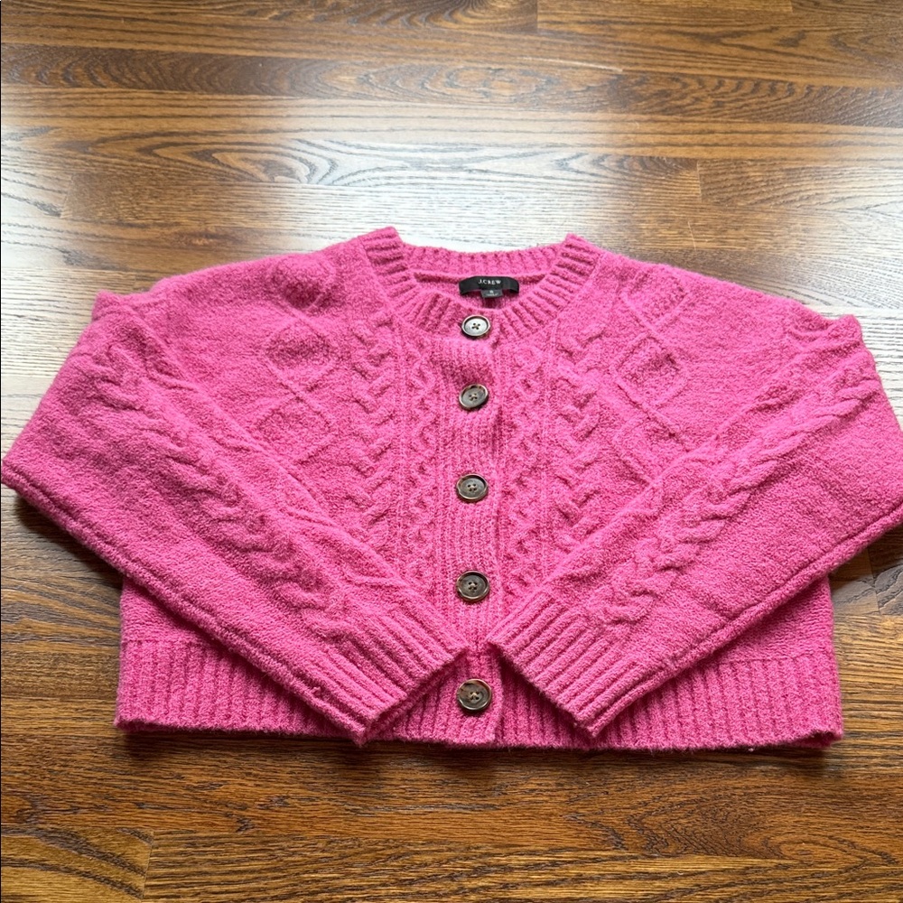 J. Crew Vibrant Pink Cable Knit Cardigan